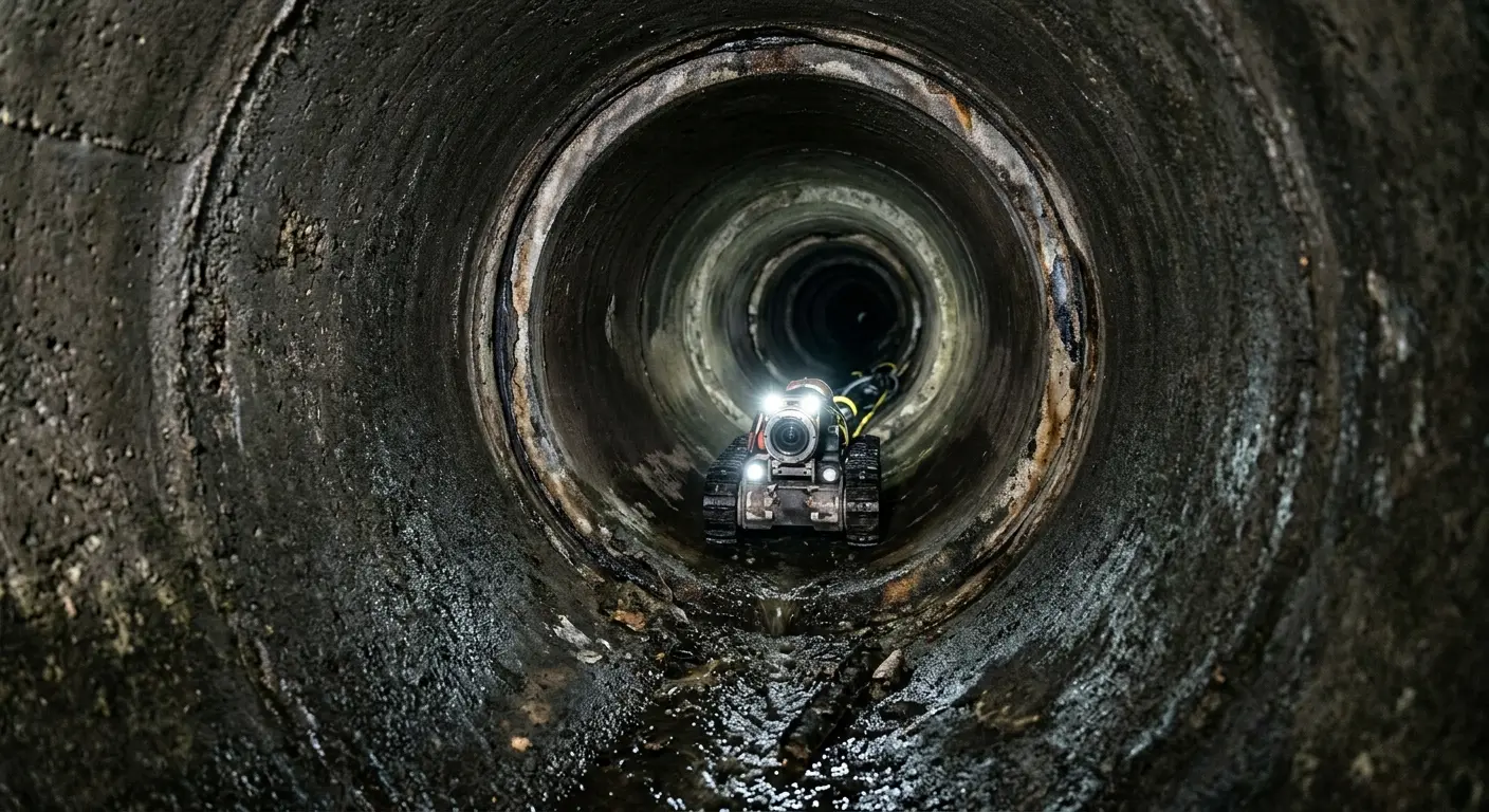 Robotic sewer camera inspecting pipe interior for Sewer Line Cleaning in Broadview Park