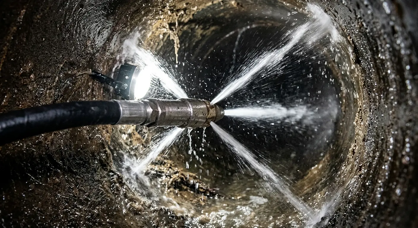 High-pressure hydro jetting nozzle cleaning sewer pipe for Emergency Drain Service in Broadview Park